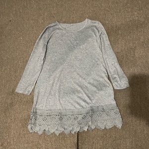 Embroidered Tunic Length Top in Grey